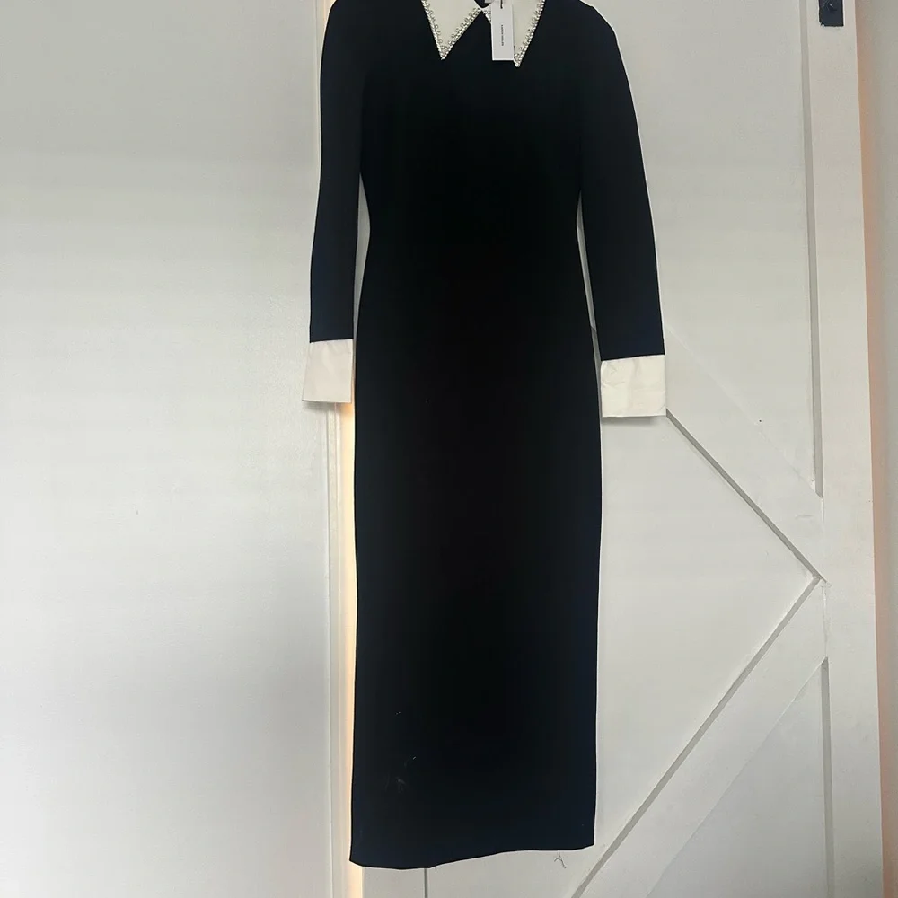 Karen Millen Black Sheath Dress with Mock Neck and Cuffed Sleeves - Picture 5 of 5